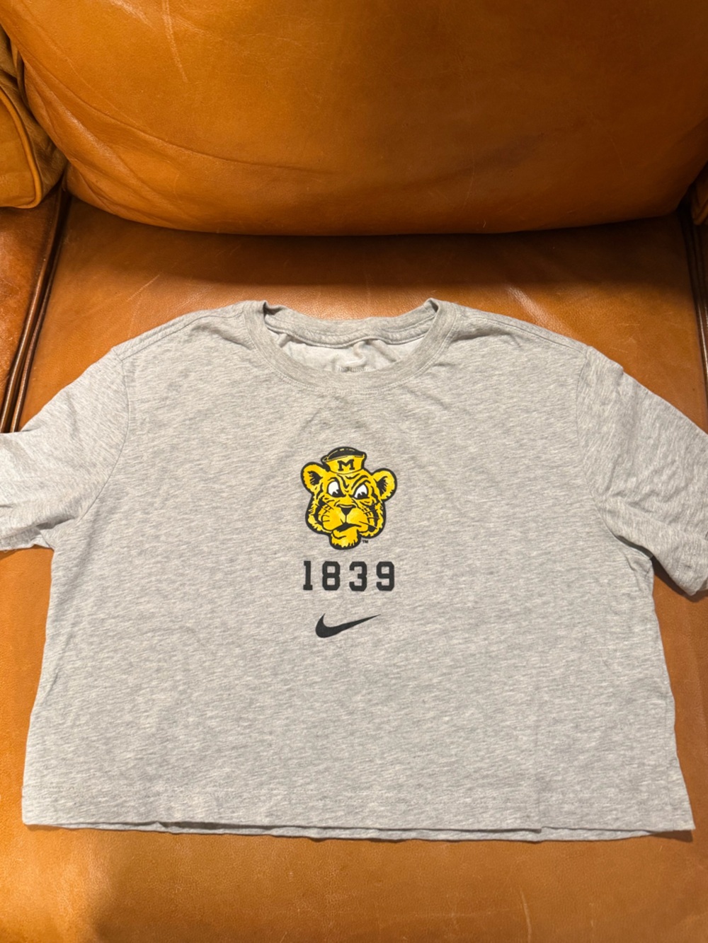 Nike Gray Short-Sleeve Tee with Yellow Tiger Crest